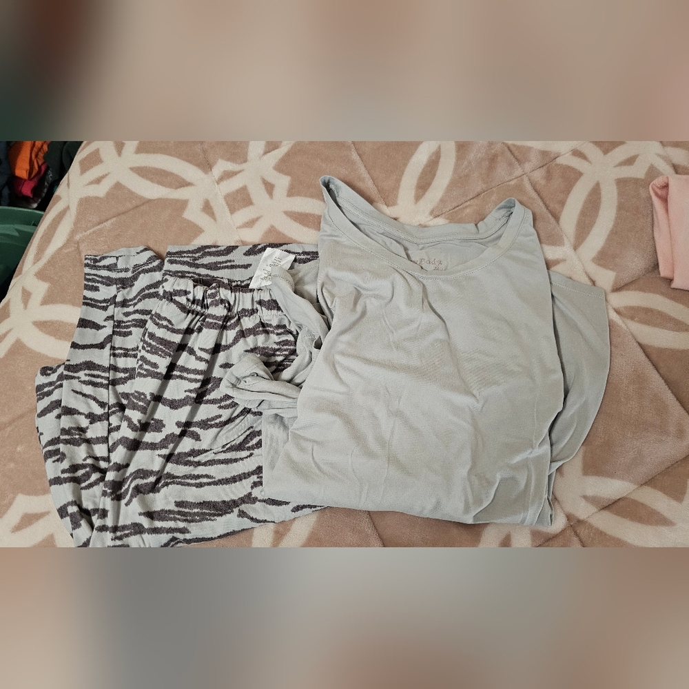 Anybody Gray Top and Zebra Print Pajama Set Large